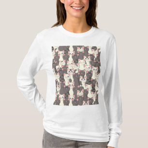 Witte en grijze kattenpatroon t-shirt