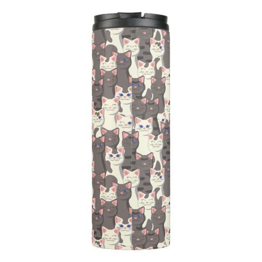 Witte en grijze kattenpatroon thermosbeker (Achterkant)