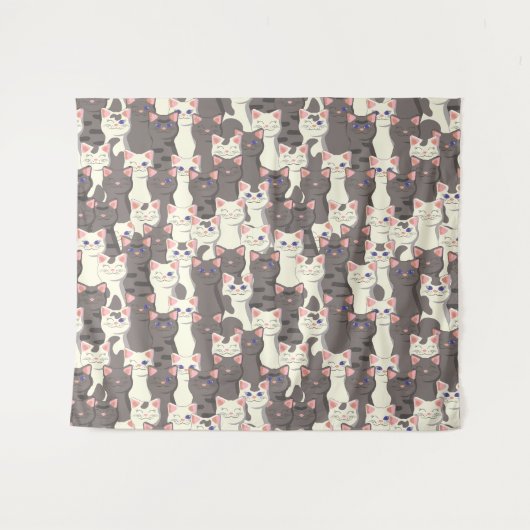 Witte en grijze kattenpatroon wandkleed (Voorkant (horizontaal))