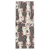 Witte en grijze kattenpatroon wijn cadeautas (Achterkant)