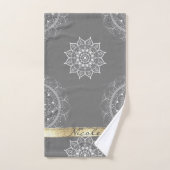 Witte en grijze mandala met een vleugje goud bad handdoek (Handdoek)