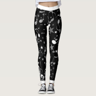 Witte en grijze Muzieknoten en witte sierstrip op  Leggings