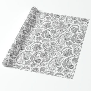 Witte en grijze  Paisley Lace Damaskers Cadeaupapier