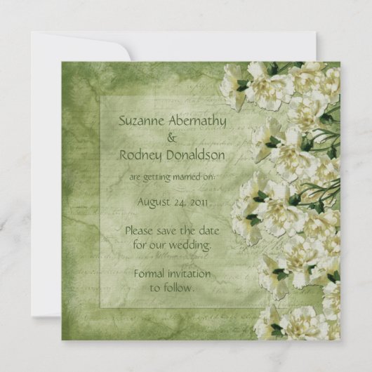 Witte en groene anjers Save The Date (Voorkant)