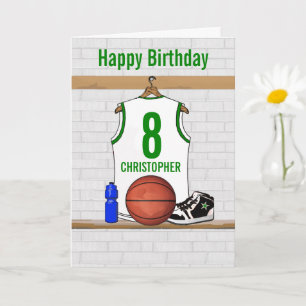 Witte en Groene Basketbal Jersey Verjaardag Kaart