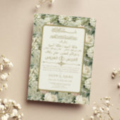 Witte en Groene Bloemen Arabische en Engelse Huwel Kaart