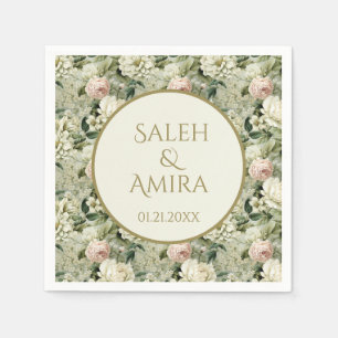 Witte en Groene Bloemen Bruiloft Suiker Cookies Servet