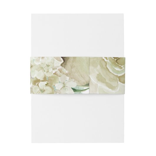 Witte en Groene Bloemen Buik Band Bruiloft Uitnodigingen Wikkel (Achterkant Voorbeeld)