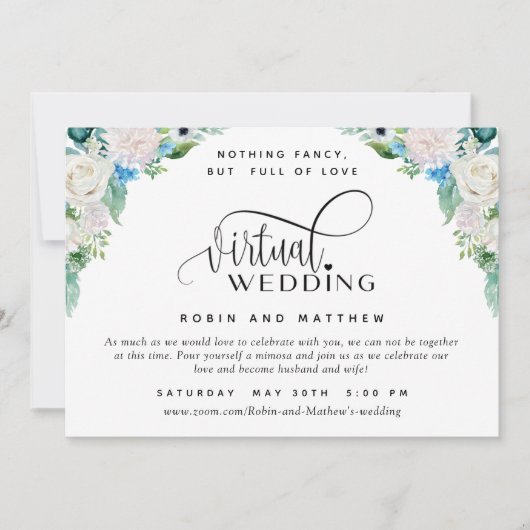 Witte en groene bloemen online virtuele bruiloft kaart (Voorkant)