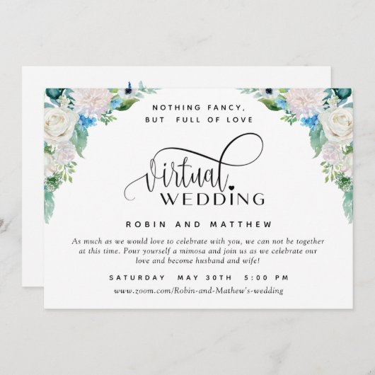 Witte en groene bloemen online virtuele bruiloft kaart (Voorkant / Achterkant)