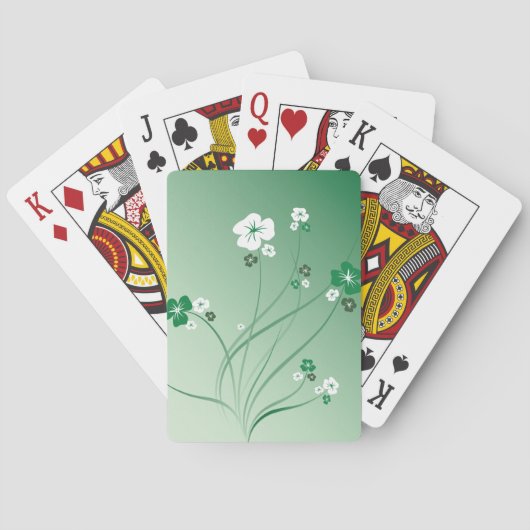 Witte en groene bloemen pokerkaarten (Achterkant)