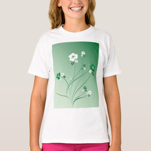 Witte en groene bloemen t-shirt (Voorkant)