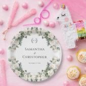 Witte en groene bloemenbruiloft papieren bordje (Feest)