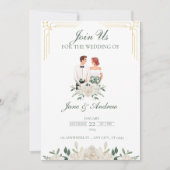 Witte en groene boho bloemenbruiloft kaart (Voorkant)