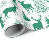 Witte en groene bosrijke rendieren cadeaupapier (Rol Hoek)