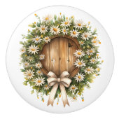 Witte en groene Daisy Deur Krans Keramische Knop (Voorkant)