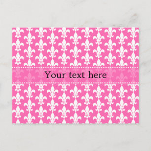 Witte en Hete Pink Fleur DE Lis Pattern Briefkaart