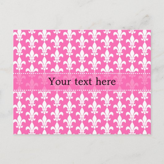 Witte en Hete Pink Fleur DE Lis Pattern Briefkaart (Voorkant)