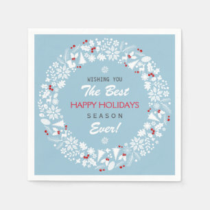 Witte en lichte blauwe kerst Prettige feestdagen Servet