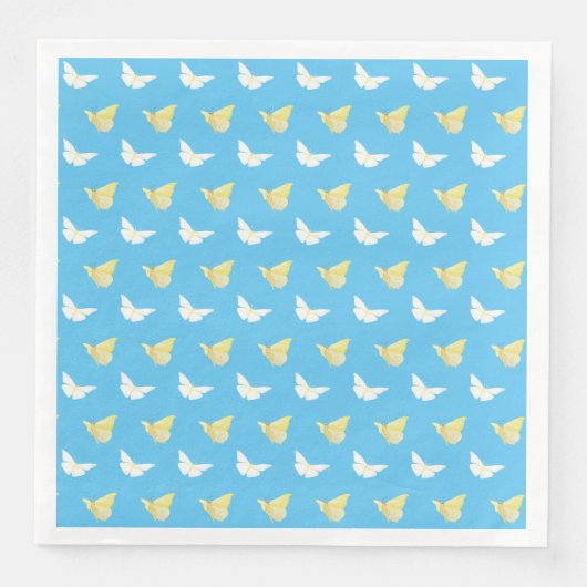 Witte en lichtgele vlinders die blauw vliegen servet (Voorkant)