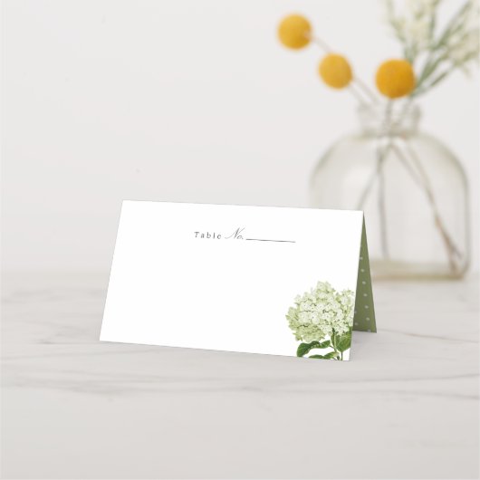Witte en Lichtgroene Hydrangea Blank Place Card (Voorkant)