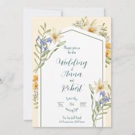 Witte en Lila wilde bloemen geometrische bruiloft Kaart