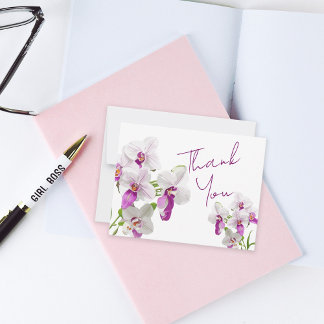 Witte en magenta orchideeën schilderen bedankkaart