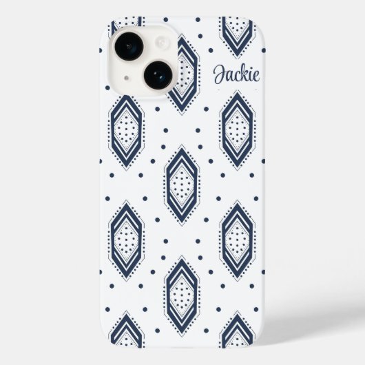 Witte en marine blauwe zeshoek patroon Case-Mate iPhone case (Achterkant)