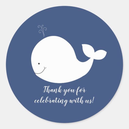 Witte en marineblauwe walvis ronde sticker (Voorkant)
