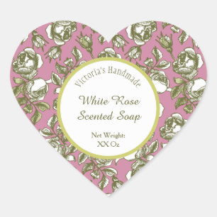 Witte en namaak gouden roos op roze bewerkbare zee hart sticker