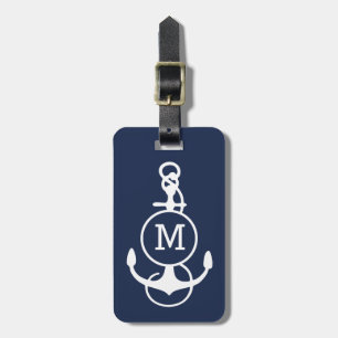Witte en Navy Blue Nautical Boat Anchor Bagagelabel