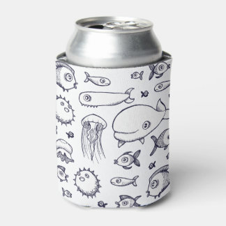 Witte en Navy Fish Drabby Holder Blikjeskoeler