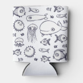 Witte en Navy Fish Drabby Holder Blikjeskoeler (Voorkant)