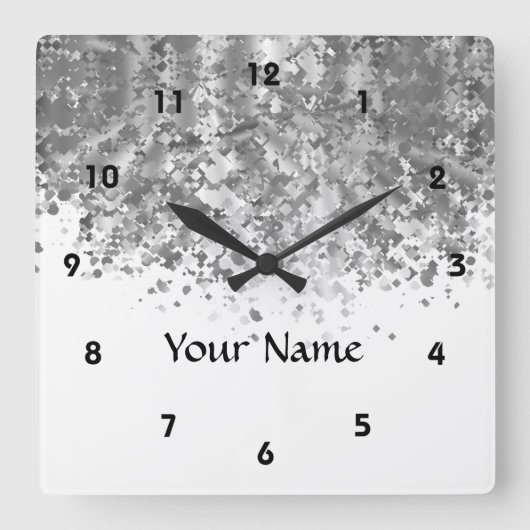 Witte en nepglitter op maat vierkante klok (Voorkant)