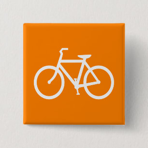 Witte en oranje fiets vierkante button 5,1 cm