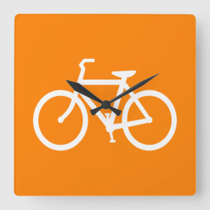 Witte en oranje fiets vierkante klok