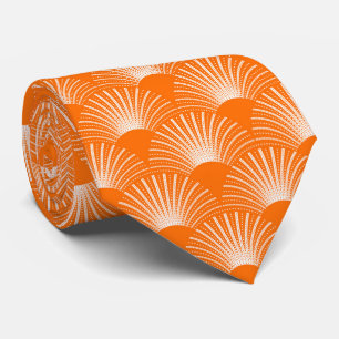 Witte en Oranje Floral Art Deco Pattern Stropdas