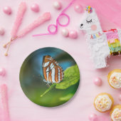 Witte en Oranje gestripte vlinder Papieren Bordje (Feest)