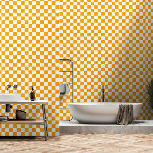Witte en Oranje kleur schil en stick Behang