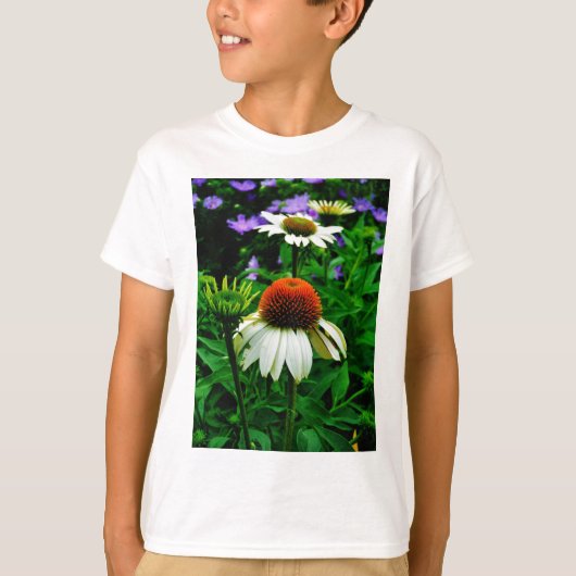 Witte en Oranje kloonbloemen T-shirt (Voorkant)