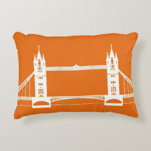 Witte en oranje Londen Bridge Silhouet Decoratief Kussen