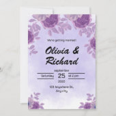 Witte en Paarse bloemen bruiloft uitnodiging (Voorkant)