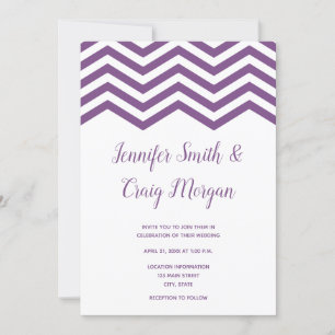 Witte en Paarse Chevron Trim Wedding Kaart
