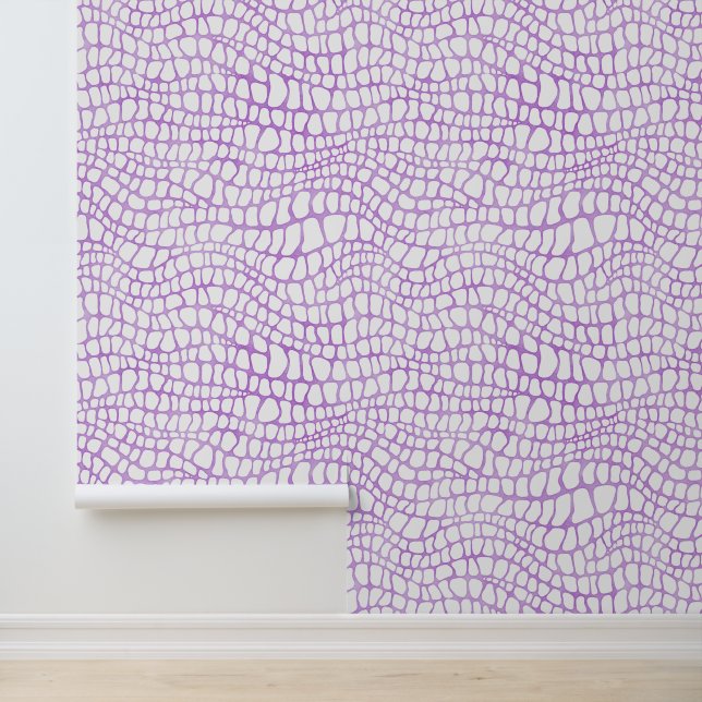 Witte en Paarse Krokodil / Alligato Huidpatroon Behang (Applicatie)
