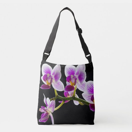 Witte en paarse orchidee crossbody tas (Voorkant)