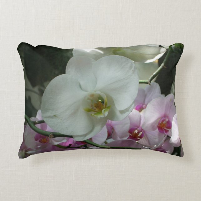 Witte en Paarse orchideeën Accent Kussen (Voorkant)
