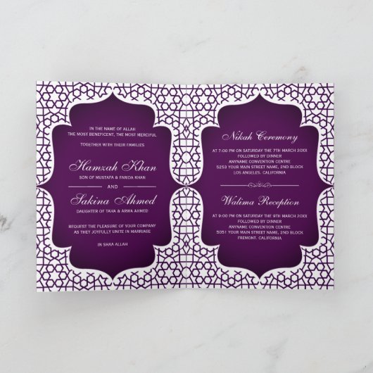 Witte en Paarse Perzische Stijlmoslimbruiloft (Binnen)