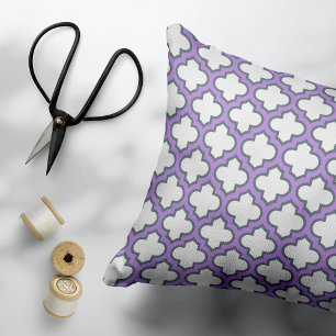 Witte en Paarse trellis, rooster, quatrefoil Accent Kussen