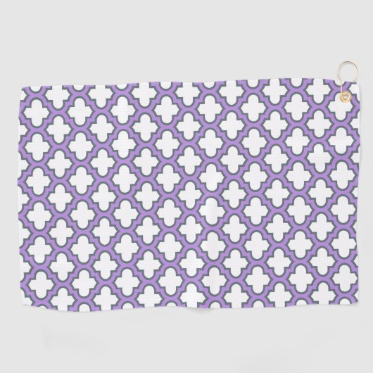 Witte en Paarse trellis, rooster, quatrefoil Golfhanddoek (Horizontaal)