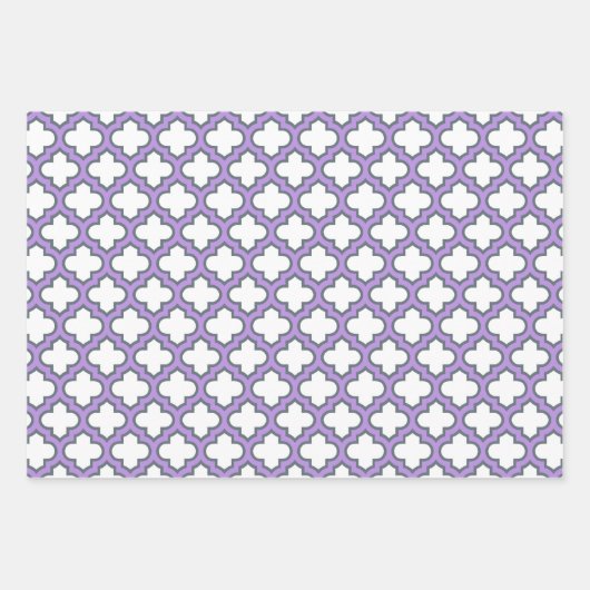 Witte en Paarse trellis, rooster, quatrefoil Inpakpapier Vel (Voorkant)
